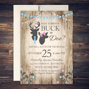 Gender Reveal Baby Shower Invitations - Buck or Doe Gender Reveal Invitations - Printed Invitations - Personalized Gender Reveal Invitations