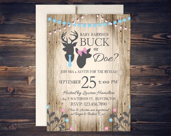 Gender Reveal Baby Shower Invitations - Buck or Doe Gender Reveal Invitations - Printed Invitations - Personalized Gender Reveal Invitations