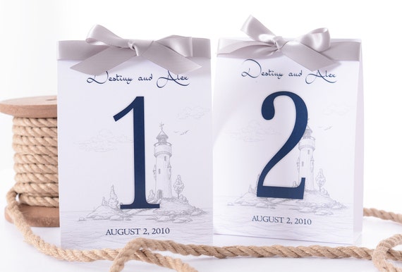 nautical wedding table number tent cards lighthouse wedding table