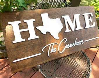 Texas Home Decor, Texas Home Wall Sign, TX Welcome Sign, Home Welcome Sign, Custom Housewarming Gift, Family Name Sign, Wooden Wall Sign