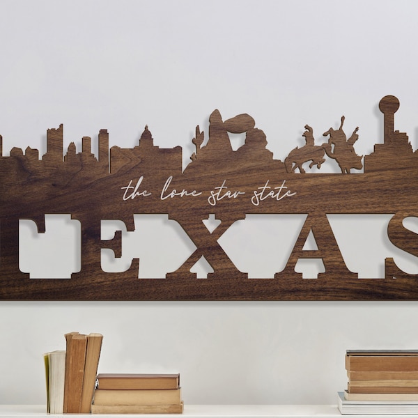 Texas Wall Sign, Texas Skylines Cutout, Wooden Texas Home Sign, Texas Wall Decor, Texas Housewarming Gift, Texas Themed Gifts, Skyline Sign