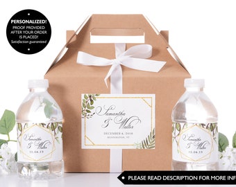 Hotel Wedding Box - Wedding Welcome Boxes with Matching Water Labels - Leaf Wedding Favor Box Kits - Geometric Guest Gift Boxes - #wdiG-301