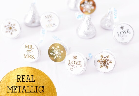 Gold Foil Wedding Stickers, Mini Candy Labels, Wedding Kiss Candy Stickers, Metallic Foil Labels #fkiss-191 Il_570xn