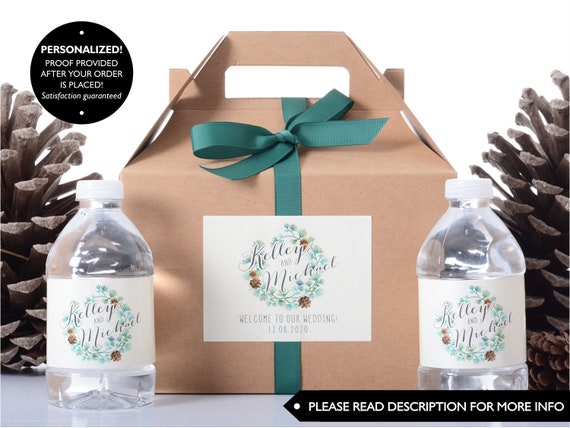 Hotel Wedding Box - Wedding Welcome Boxes with Matching Water Labels - Wedding Survival Kit - Rustic Wedding Favor Gift Boxes - #wdiG-146 Il_570xn
