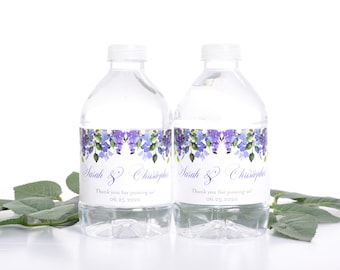 Floral Wedding Stickers, Waterproof Bottle Labels, Wisteria Wedding Water Bottle Wraps, Custom Reception Decorations - #wdiW-341
