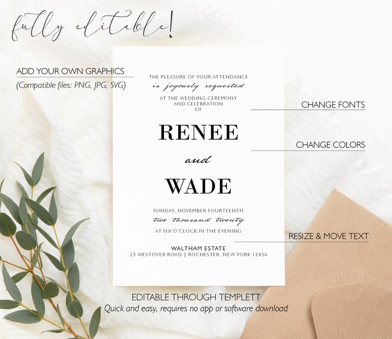 Photo Wedding Invitation, Editable Invitation Template, Printable Photo Wedding Cards, INSTANT DOWNLOAD Invite Templates wdi-405 image 2