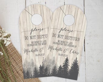 Wedding Door Hangers - Rustic Forest Wedding Hotel Door Hangers - Hotel Box Favors - Rustic Wedding Favor - Do Not Disturb - #dhrI-129