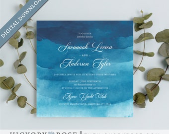 INSTANT DOWNLOAD Invitation, Printable Invitation Template, Square Wedding Invite Template, Blue Wedding Invitations Editable | #wdiS-427