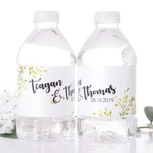 Floral Wedding Water Bottle Labels Wedding Favors Green Leaf Wedding Water Bottle Label Labels for Weddings Garden Theme wdiW-259 image 1