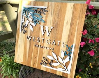 Custom Business Logo Sign, Contractor Logo Sign, Natural Teak Wood Sign, Handmade Business Storefront Sign, Exterior Sign, Wood Outdoor Sign