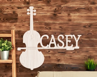 Violin Wall Sign, Music Wall Decor, Music Theme Name Sign, Wood Name Sign, Kids Room Decor, Personalized Name Sign, Violin Music Gift