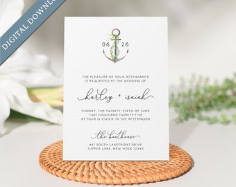 Nautical Invitation Printable, Editable Invitation Template, Nautical Wedding Invite Template, INSTANT DOWNLOAD Invite Templates | #wdi-299