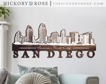 Wooden Skyline Cutout, San Diego Skyline, San Diego Skyline Wall Decor, Laser Cut Skyline Art, Laser Cut San Diego Skyline, California Gifts