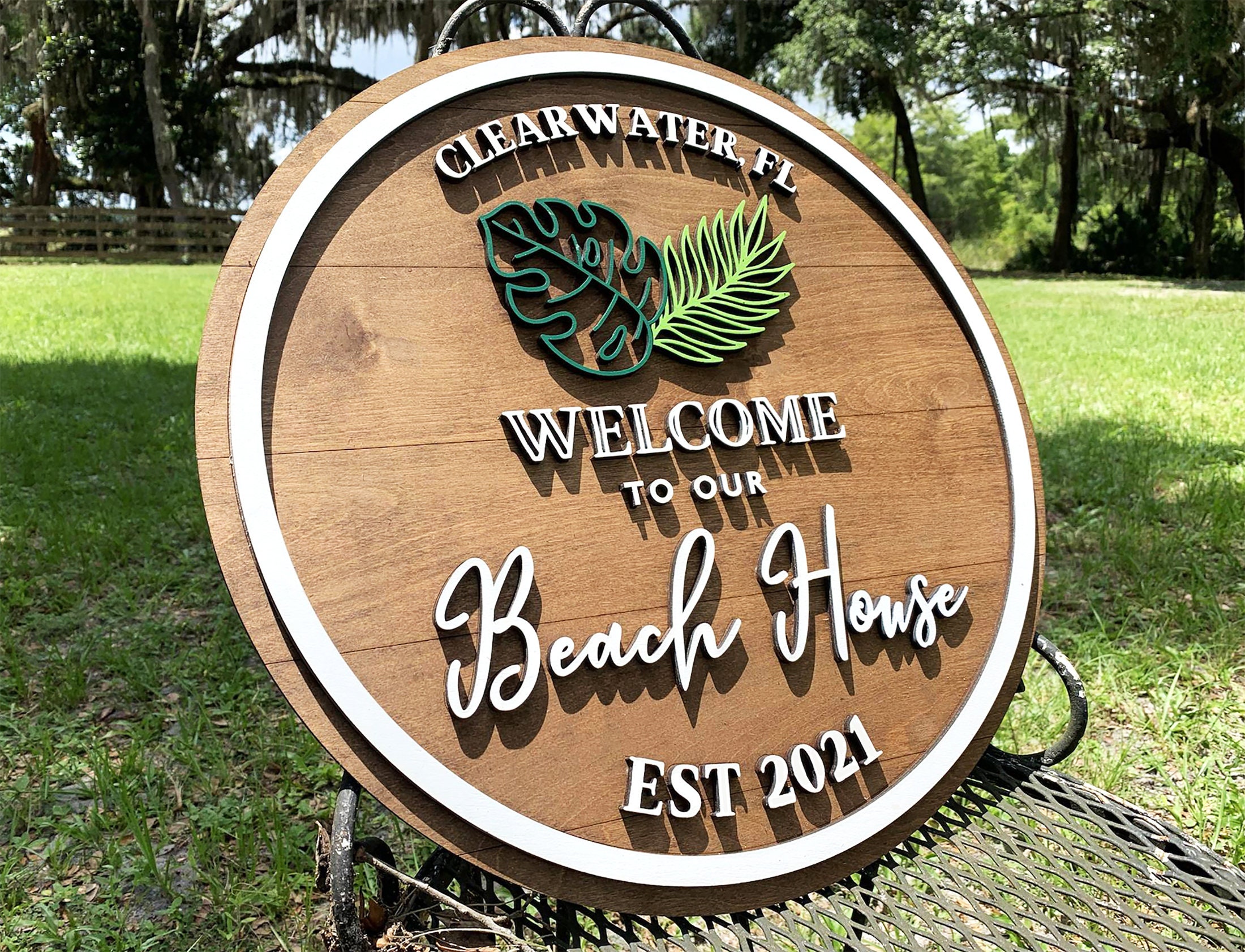 Custom Beach House Sign Round Wall Sign Beach House Decor Etsy