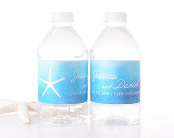 Beach Wedding Water Bottle Labels - Personalized Wedding Water Bottle Label - Wedding Bottle Wraps - Personalized Water Label - wdiW-244