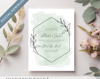 Sage Green Wedding Invitation, Editable Invitation Template, Instant Download Wedding Invite, Printable Invitation Template | #wdi-390