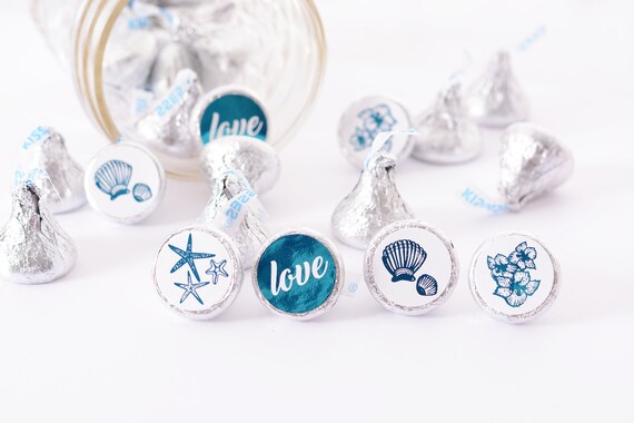 Beach Wedding Candy Stickers - 108 REAL METALLIC Wedding Candy Stickers - Foil Wedding Stickers - Gold Foil Beach Wedding Labels Il_570xn