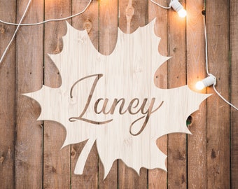 Maple Leaf Sign, Maple Leaf Cutout, Custom Name Sign, Fall Themed Wall Sign, Leaf Shape Name Plaque, Personalized Name Plaque, Hanging Sign