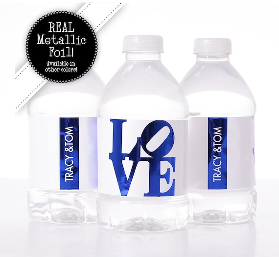 METALLIC FOIL Wedding Water Bottle Labels - REAL Metallic Foil Water Bottle Labels - Shiny Wedding Water Bottle Labels - Custom - wdiW-266 Il_570xn