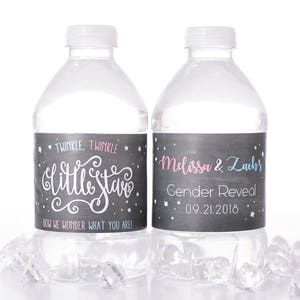 Gender Reveal Water Bottle Labels - Baby Shower Stickers - Waterproof Water Bottle Label for Baby Shower - Twinkle Twinkle Theme ##bsiW-72