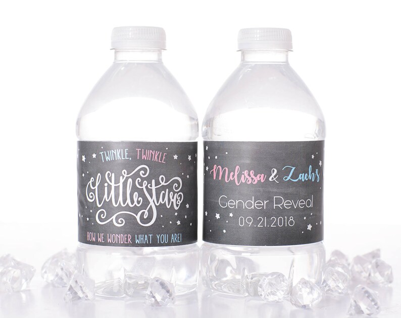 Gender Reveal Water Bottle Labels Baby Shower Stickers Waterproof Water Bottle Label for Baby Shower Twinkle Twinkle Theme bsiW-72 image 1