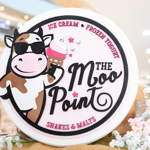 Ice Cream Shop Sign, Custom Business Logo Sign, 3D Raised Wood Logo Sign, Wood Round Store Sign, Creamery Shop Sign, YOUR BUSINESS HERE Sign