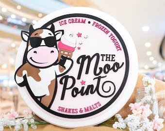 Ice Cream Shop Sign, Custom Business Logo Sign, 3D Raised Wood Logo Sign, Wood Round Store Sign, Creamery Shop Sign, YOUR BUSINESS HERE Sign