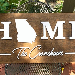 Georgia Home Decor, Georgia Home Wall Sign, GA Welcome Sign, Home Welcome Sign, Custom Housewarming Gift, Family Name Sign, Wooden Wall Sign