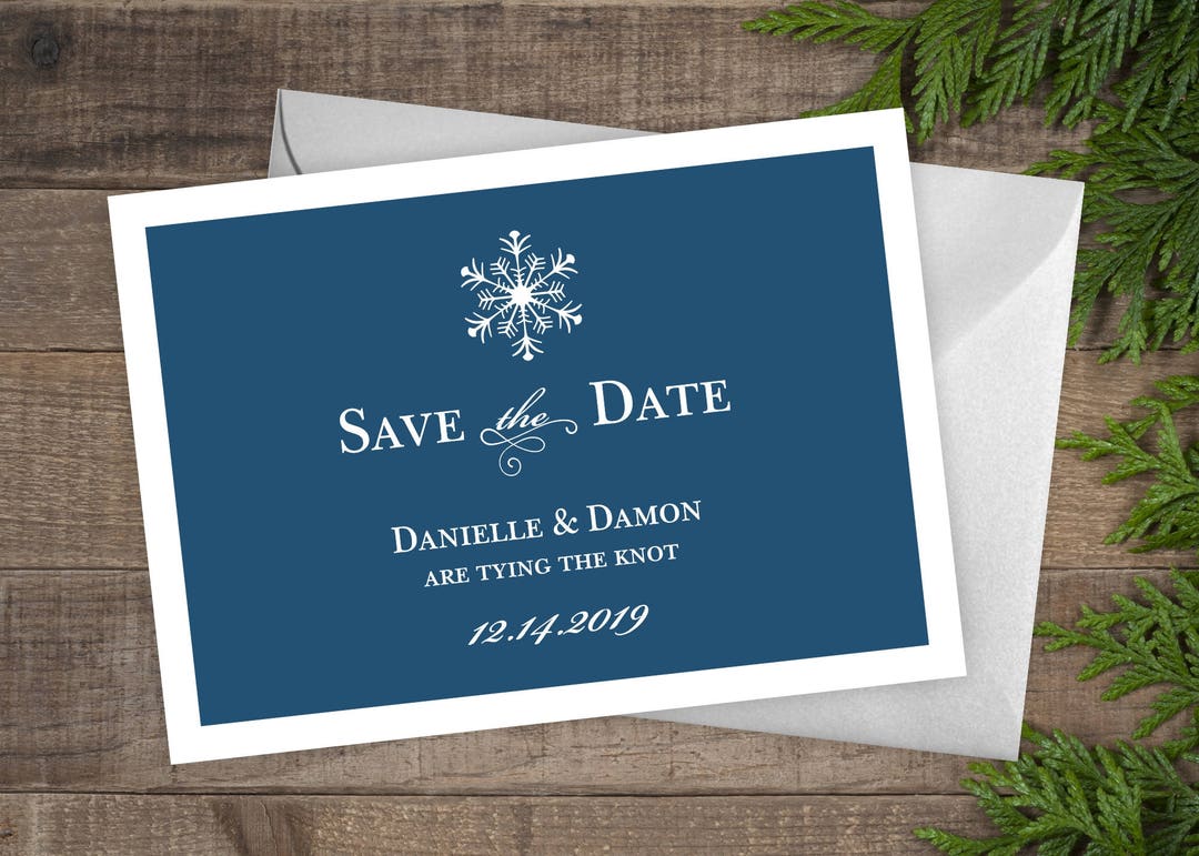 Winter Wedding Save the Date, Snowflake Wedding Announcement, Printed