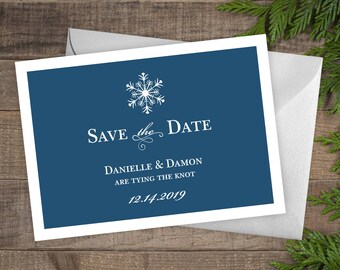 Winter Wedding Save the Date, Snowflake Wedding Announcement, Printed Save the Dates, Winter Cards #satd-191