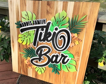 Custom Teak Wood Sign, Tiki Bar Sign, Tropical Themed Sign, Tropical Teak Wood Sign, Hawaiian Theme Bar Sign, Customized Tiki Bar Home Sign
