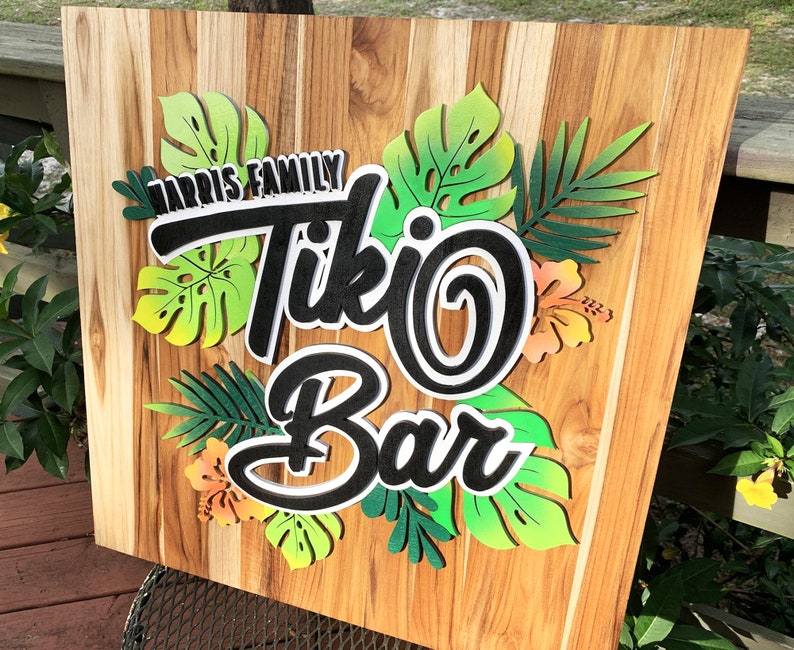 Custom Teak Wood Sign Tiki Bar Sign Tropical Themed Sign Etsy
