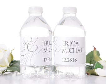 Elegant Wedding Water Bottle Labels - Monogram Wedding Bottle Labels - Waterproof Labels for Weddings - Monogram Design - Elegant - wdiW-257