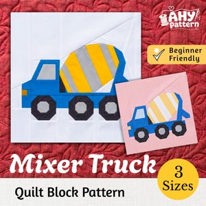 Mixer Truck Quilt Block, Foundation Paper Piecing, 3 Sizes, Construction Fpp, PDF Download