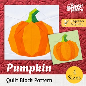 Pompoen herfst quiltblok, Foundation Paper Piecing, 4 maten, Halloween FPP, PDF download