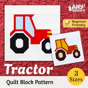 Tractor Quilt Block, Foundation Paper Piecing, 3 Sizes, Construction Fpp, PDF Downloa