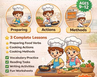 Lot de feuilles d'exercices de cuisine ALS des petits chefs | Verbes de cuisine, méthodes (9-12 ans)