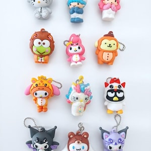 Sanrio Kawaii Animal Costume Keychain - Hello Kitty, My Melody, Kuromi, Cinnamoroll - 3D Bag and Backpack Charms - Gift