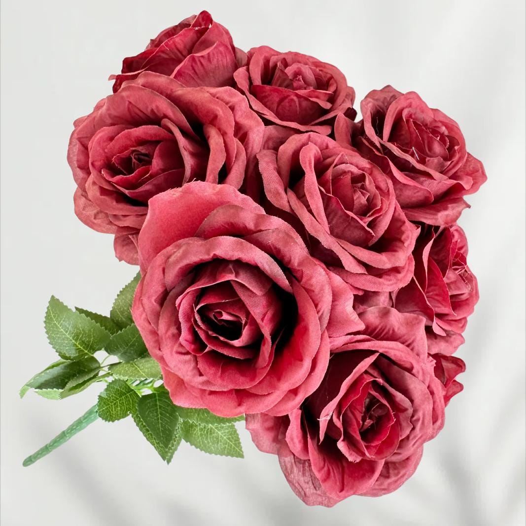 Artificial Rose Bouquet 9 Head Faux Silk Roses Wedding Decor Home ...