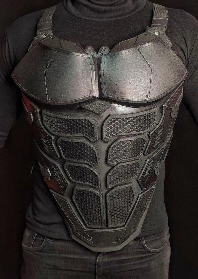 Black Superhero Chest Armor for Cosplay – Handmade Armor Plate, Comic Style Chest Piece, Superhero Costume Armor, Comic Con Cosplay Prop image 2