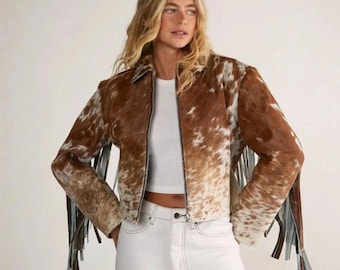 Lederjacke aus echtem Rindsleder für Damen - Mantel aus echtem Rindsleder im Western Rodeo Style.