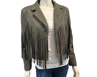 Women’s Faux Suede Fringe Jacket Size Small – Western Boho Tassel Moto Festival Coat.
