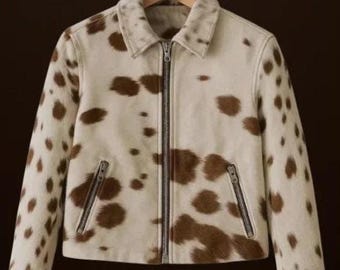 Echte Rindsleder Lederjacke für Damen - Natürliche Hair-On Kuhhaut Modemantel