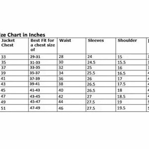 May include: A size chart labeled "Womens Size Chart in Inches" with measurements for jacket chest, waist, sleeves, shoulder, and hips. Sizes range from XS to 6XL, with chest measurements from 33 to 51 inches.