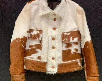 Herren Hair-On Rindsleder Lederjacke - Handgefertigter Western Cowboy Mantel, Echtleder Ranch Stil.