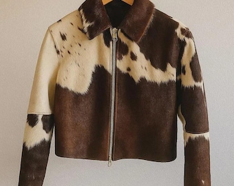 Echte Rindsleder Hair-On Lederjacke - Einzigartiger Mustermantel für Frauen