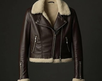AF B3 Damen Schaffell Fliegerjacke - Echter Lammfell Fliegerbomber Ledermantel.