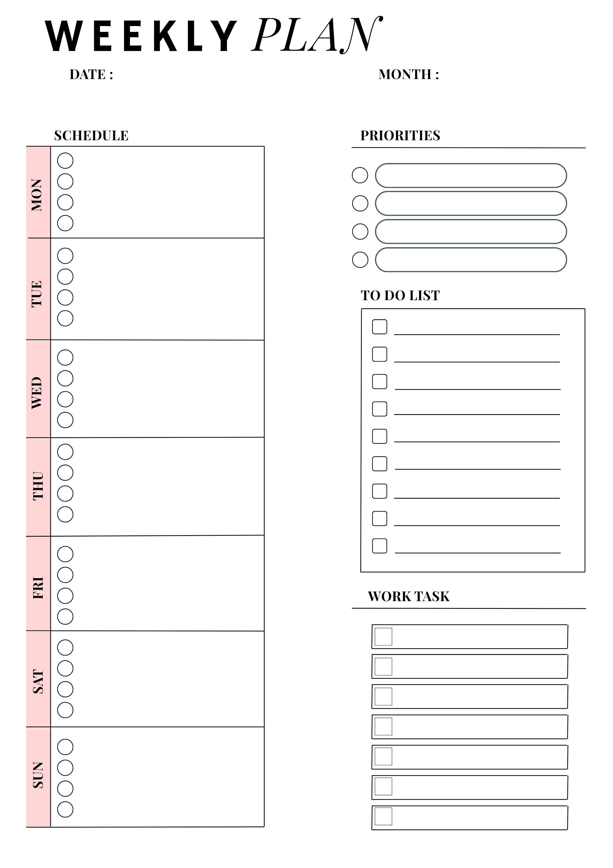 Minimalist Weekly Planner Printable | Undated Weekly Plan Template ...