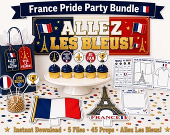 France Party Bundle Printable | Allez Les Bleus French Pride Party | Instant Download | Banner Props Bingo Kids Activity Giant Flag Eiffel