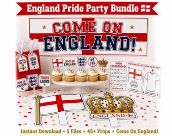 England Party Bundle Printable | Come On England Pride Party | Instant Download | Banner Props Bingo Kids Activity Giant Flag Crown Toppers